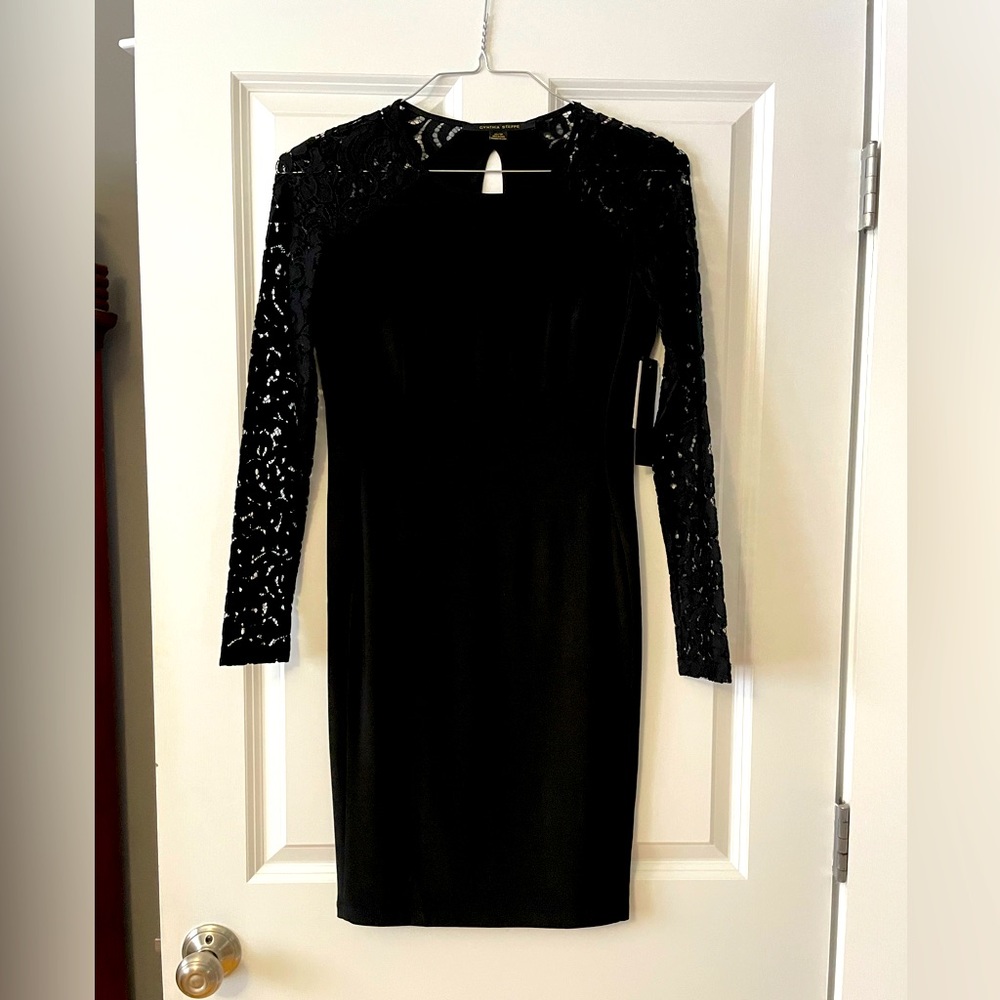 NWT Cynthia Steffe black dress. Fully lined with beautiful lace sleeves.